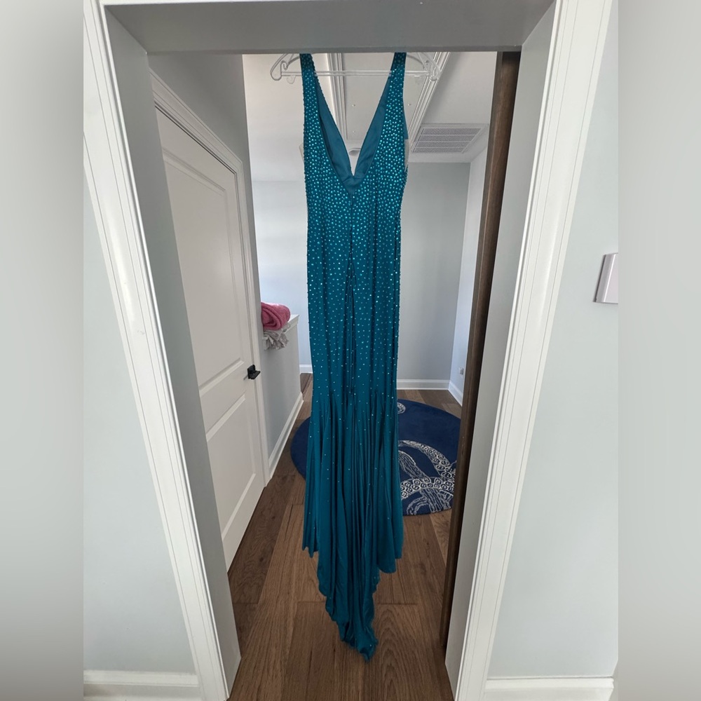 Johnathan Kayne Teal Gown with Train - Picture 2 of 5